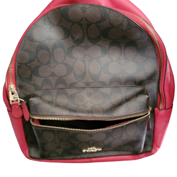 COACH Backpack Daypack Signature Red Brown G1822 F32200 Medium Size EUC - Picture 9 of 15